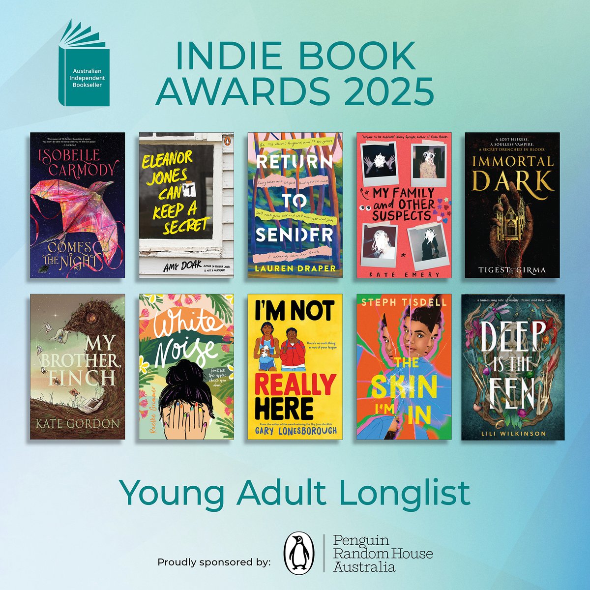 ausindiebooks (@ausindiebooks) on Twitter photo YA LONGLIST #IndieBookAwards25
<a href="/FIRECATz/">ISOBELLE CARMODY</a> <a href="/AllenAndUnwin/">Allen & Unwin</a> Amy Doak <a href="/PenguinTeenAus/">PenguinTeenAus</a> <a href="/laurenddraper/">Lauren Draper</a> <a href="/MacmillanAus/">Pan Macmillan Aus</a>
<a href="/kirovkate/">Kate Emery</a> Tigest Girma <a href="/HachetteKidsANZ/">Hachette Children's Books ANZ</a> Kate Gordon <a href="/RivetedPress/">Riveted Press</a> <a href="/RaelkeGrimmer/">Raelke Grimmer</a> @uwapublishing @Glonesborough Steph Tisdell twitofalili #loveOZYA YA LONGLIST #IndieBookAwards25
<a href="/FIRECATz/">ISOBELLE CARMODY</a> <a href="/AllenAndUnwin/">Allen & Unwin</a> Amy Doak <a href="/PenguinTeenAus/">PenguinTeenAus</a> <a href="/laurenddraper/">Lauren Draper</a> <a href="/MacmillanAus/">Pan Macmillan Aus</a>
<a href="/kirovkate/">Kate Emery</a> Tigest Girma <a href="/HachetteKidsANZ/">Hachette Children's Books ANZ</a> Kate Gordon <a href="/RivetedPress/">Riveted Press</a> <a href="/RaelkeGrimmer/">Raelke Grimmer</a> @uwapublishing @Glonesborough Steph Tisdell twitofalili #loveOZYA