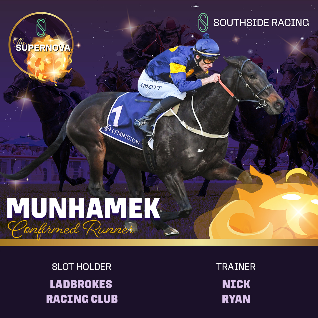 MUNHAMEK is no stranger to racing in million dollar races. His next assignment - the $1m <a href="/sportsbetcomau/">Sportsbet</a>  Supernova! 💫🔒
 
@ladbrokes Racing Club 🤝 <a href="/nryanracing/">Nick Ryan Racing</a> 

#TheSupernova #ChampagneSupernova #SportsbetPakenhamCup #GetOnTheBestSide #SouthsideRacing