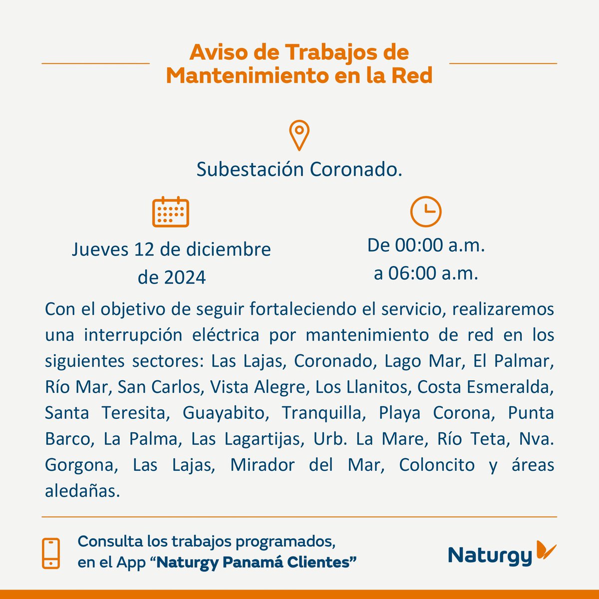 No ha regresado el servicio y ya tienen programado otro por 6 horas más a empezando a la media noche <a href="/NaturgyPa/">Naturgy Panamá</a> ??? Esto es cierto nos quedamos sin luz nuevamente???? coloncito - Nueva Gorgona??? <a href="/AsepPanama/">ASEP Panamá</a> <a href="/JoseRaulMulino/">José Raúl Mulino</a> <a href="/TReporta/">Telemetro Reporta</a>