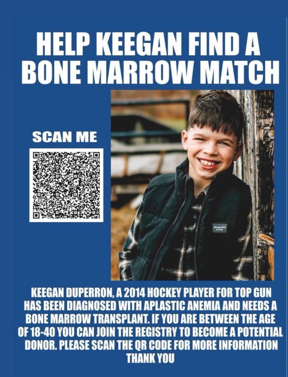 New England hockey people:

We have a 10 year old Top Gun player looking for a bone marrow match. If you are able to get tested to be a potential donor, please follow the link and sign up