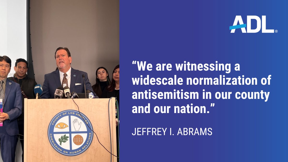 ADLCalifornia's tweet photo. We are thankful to have strong partners in the fight against hate with @CountyofLA. As ADL LA Regional Director @JeffreyAbrams said in his remarks, the best way to combat hate is to stand together as one, united community. Read the report here: https://t.co/qCC0zkYvsF https://t.co/RkgrVlaDOQ