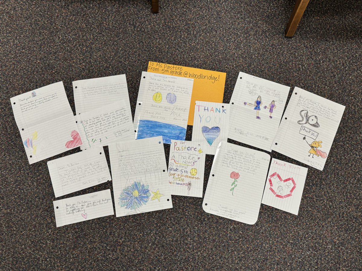 Thank you to the fifth graders at <a href="/WoodbridgeElem/">WoodbridgeElem</a> for absolutely making my day! 😍

I recently visited and spoke to them for Great American Teach-In, and today, these thank-you notes showed up. You never know what impact you might have just from an interaction or conversation. ❤️