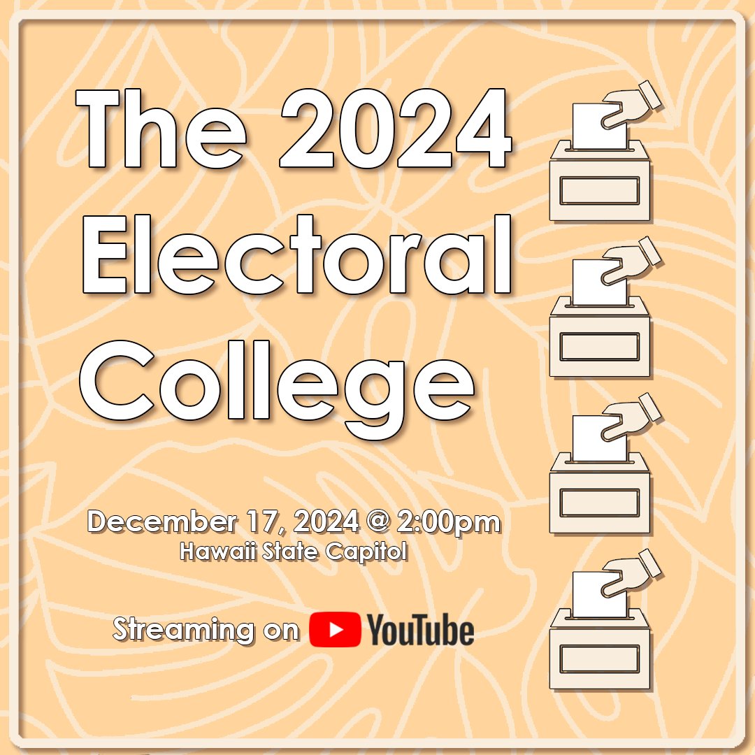 Hawaii’s meeting of the electors will be livestreamed on our YouTube channel, <a href="/elections808/">elections808</a>.