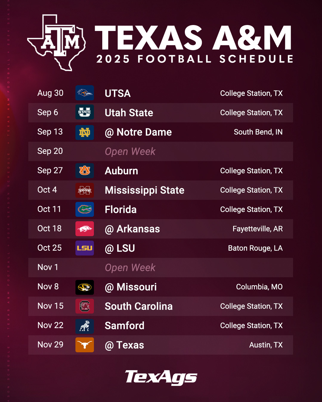 TexAgs on X Texas A M s 2025 schedule https t 9vEjho9Fj3 X