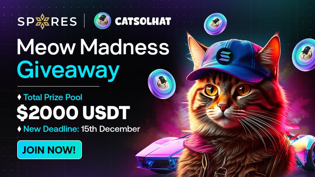 usdtaird's tweet photo. CatSolHat &amp; Spores Network (SOLCAT)
Total Reward: $2,000 worth of SOLCAT
Winners: 100 Random

Link: https://t.co/ADdc6536oG

🪂Telegram Channel 🪂
https://t.co/a1mKWJMb8o

#Airdrop #Airdrops #Giveaways #Crypto #Bitcoin #WEB3 https://t.co/jGgmqpE6XA