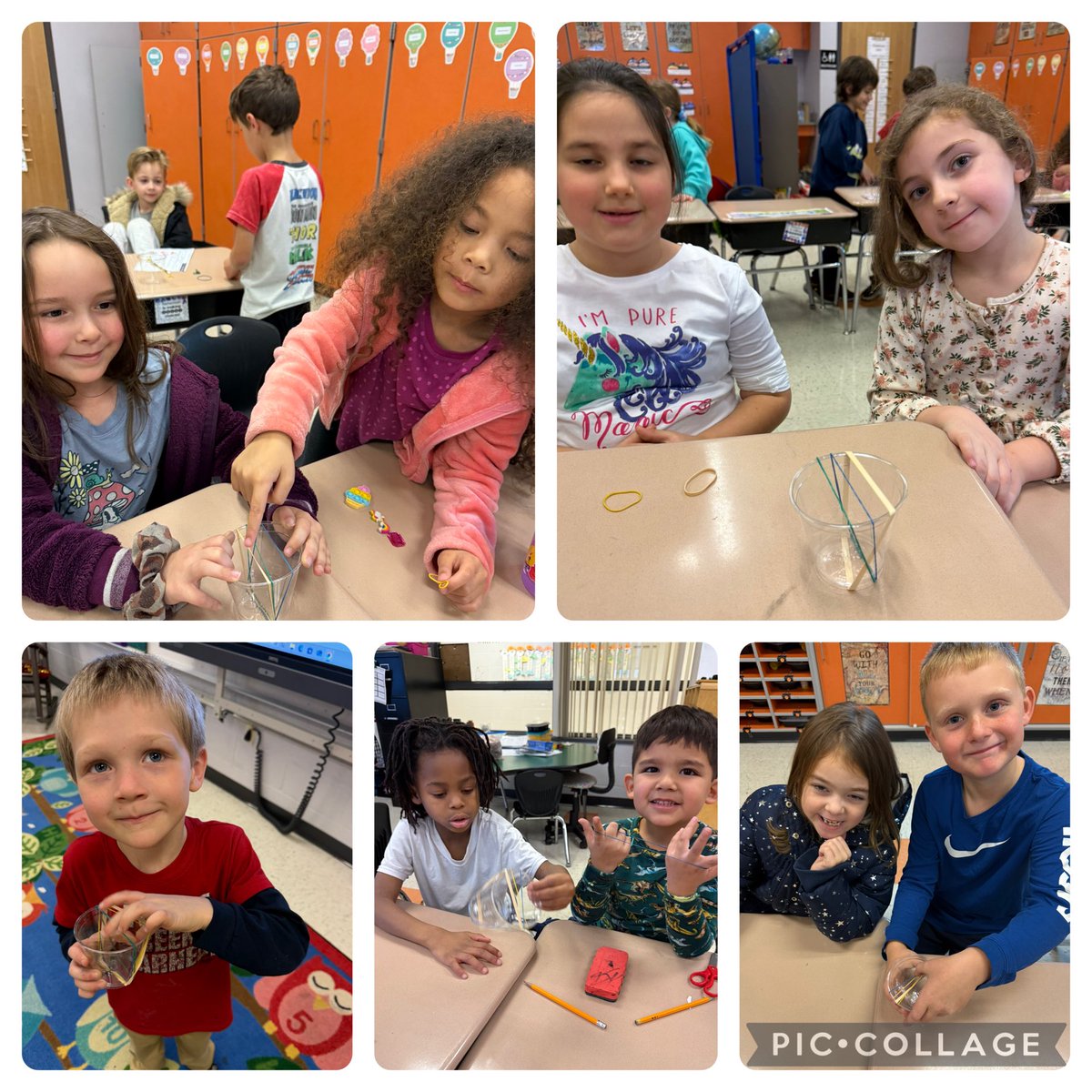 MissSFirstGrade's tweet photo. Our class enjoyed making cup guitars. Students discovered that instruments make music by causing vibrations that travel through the air as sound waves. #hpsdawesome https://t.co/ERiWPh0LPc
