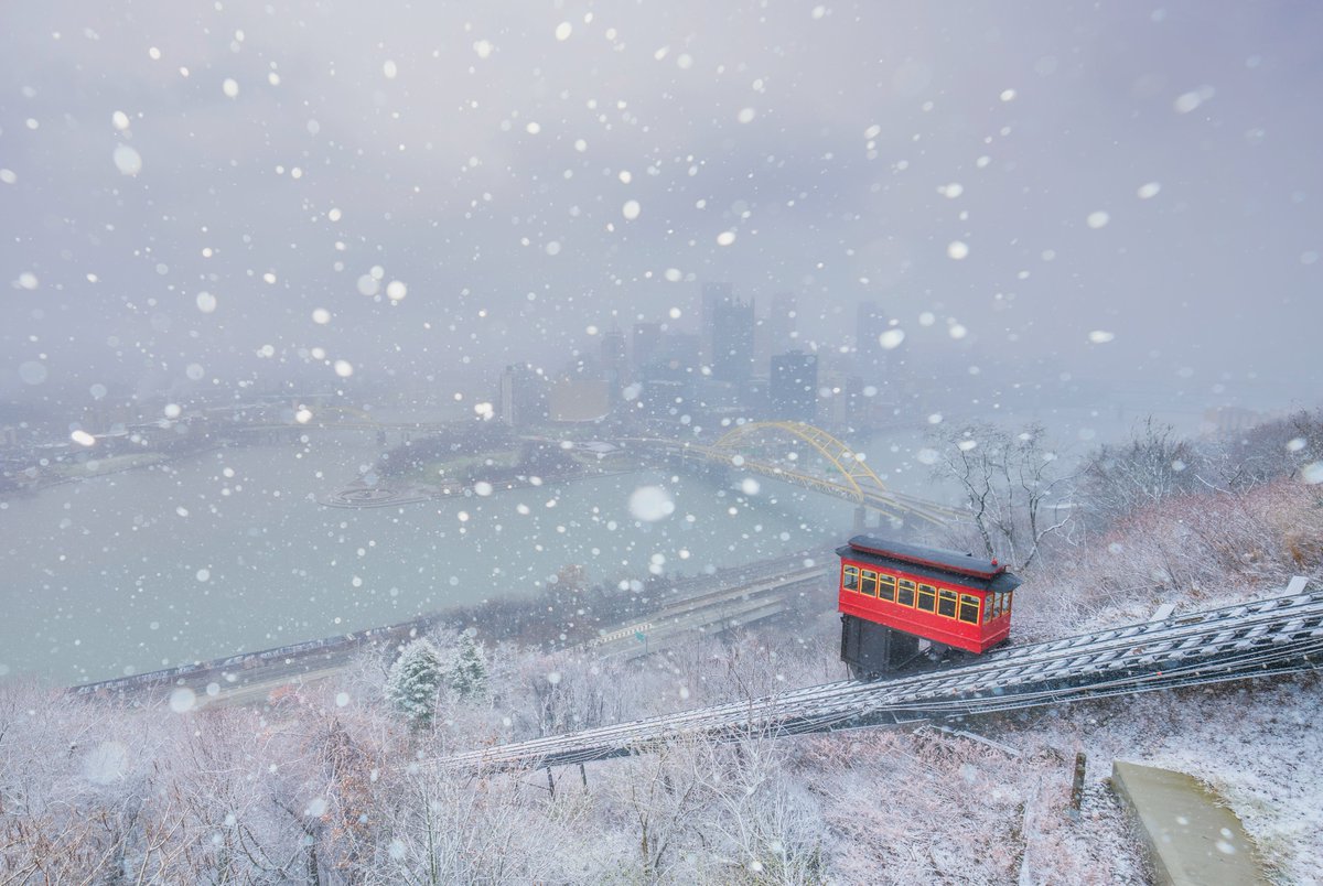 How about that snow today in #Pittsburgh? For a while it was really coming down, and I tried to make the most of it with some views around the city. It took a while to start sticking to the trees, but when it did it was just incredible, even though you could barely see the city.