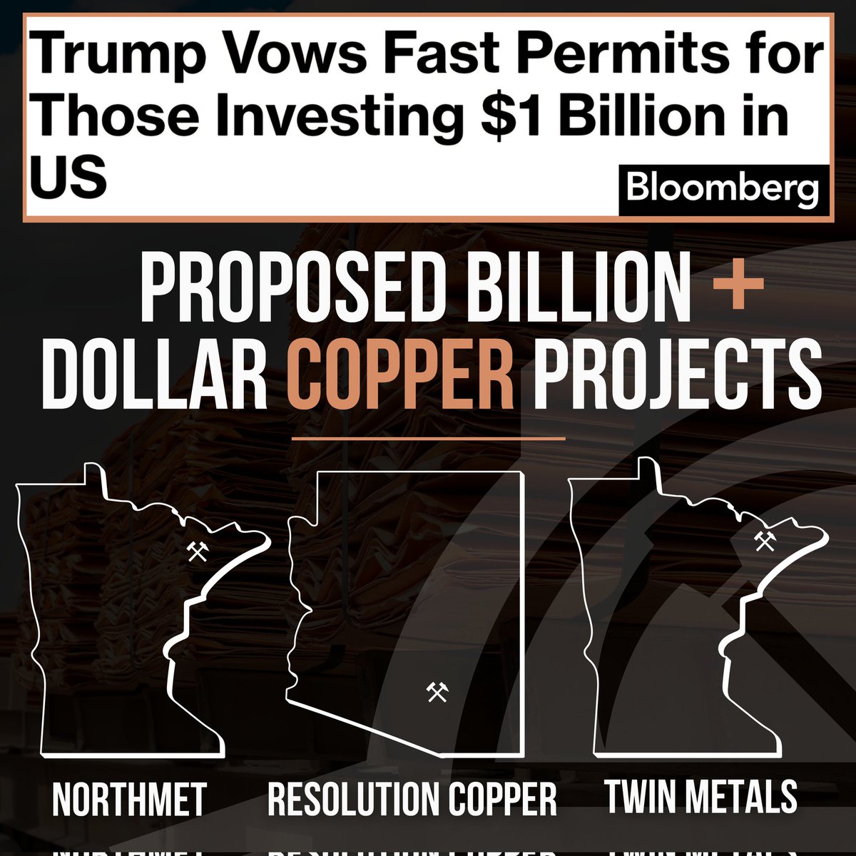 President-Elect <a href="/DonaldTrump/">Donald J. Trump</a> announced plans yesterday via social media to expedite permitting for projects with private investments exceeding $1 billion. This could impact projects like Resolution Copper, Twin Metals Minnesota LLC, and NewRange Copper Nickel's NorthMet project