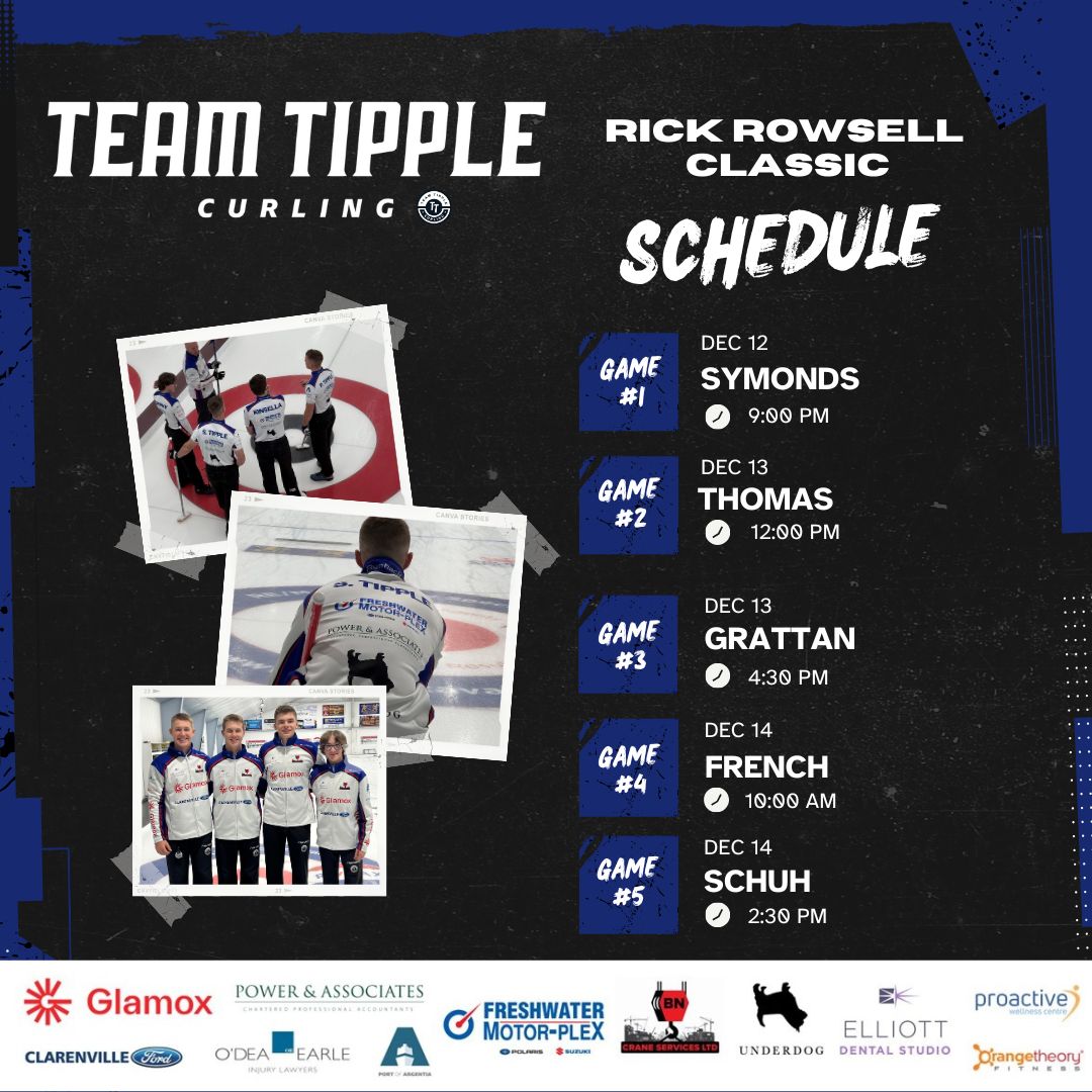 Team Tipple (@teamtipplecurls) on Twitter photo Big weekend coming up! Here is our schedule for the Rick Rowsell Classic - WCT Event. We will be livestreaming all our games on Facebook starting Thursday night vs <a href="/TeamSymonds/">Team Northbrook Construction</a>! Big weekend coming up! Here is our schedule for the Rick Rowsell Classic - WCT Event. We will be livestreaming all our games on Facebook starting Thursday night vs <a href="/TeamSymonds/">Team Northbrook Construction</a>!