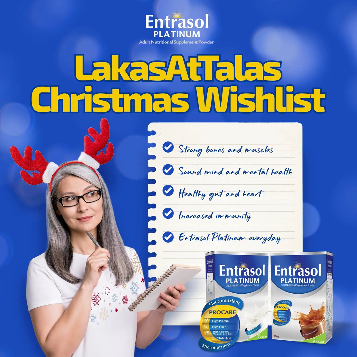 EntrasolP's tweet photo. Basta kasama ang #SOLmate, granted ang Christmas wish mo for #LakasAtTalas. #DrinkEntrasolEveryday para sa complete balanced nutrition to #GetMoreBeMore sa Christmas and beyond, with proper diet and exercise. Email kalcare@kalbeinternational.com or call (02) 889-52523/09178375536 https://t.co/A4VO9Qanv2