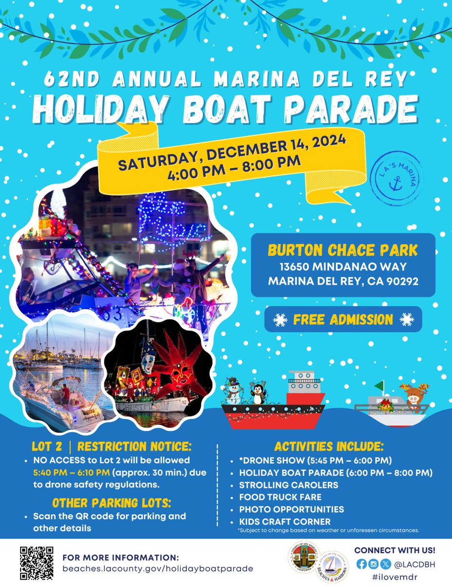 mdrBoatParade's tweet photo. WHERE IS THE BEST PLACE TO WATCH THE PARADE?    Here is a map shown on the website of Beaches and Harbors Los Angeles County  that marks some popular viewing locations. https://t.co/9ZUFO6LVA1... https://t.co/wIkPdFBylu