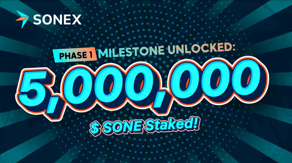 WE DID IT! 🚀 We've just unlocked our journey with an incredible 5,000,000 $SONE staked in Phase 1!🤯

💪 And the momentum is building - over 1,000 users have joined the action in just 36 hours!

A huge thank you to our amazing community for your support. We're just getting