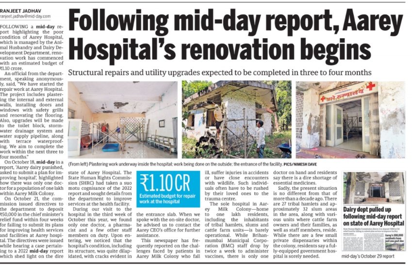 Mumbai: Following mid-day report, Aarey Hospital’s renovation begins.

mid-day.com/mumbai/mumbai-…

<a href="/mid_day/">Mid Day</a> <a href="/SachinKalbag/">Sachin Kalbag</a> @SanjeevScribe <a href="/diptivsingh/">Dipti Singh</a> <a href="/sameerreporter/">Sameer Surve</a> <a href="/rajtoday/">Rajendra B. Aklekar</a> <a href="/PrasunChoudhari/">Prasun Choudhari</a>