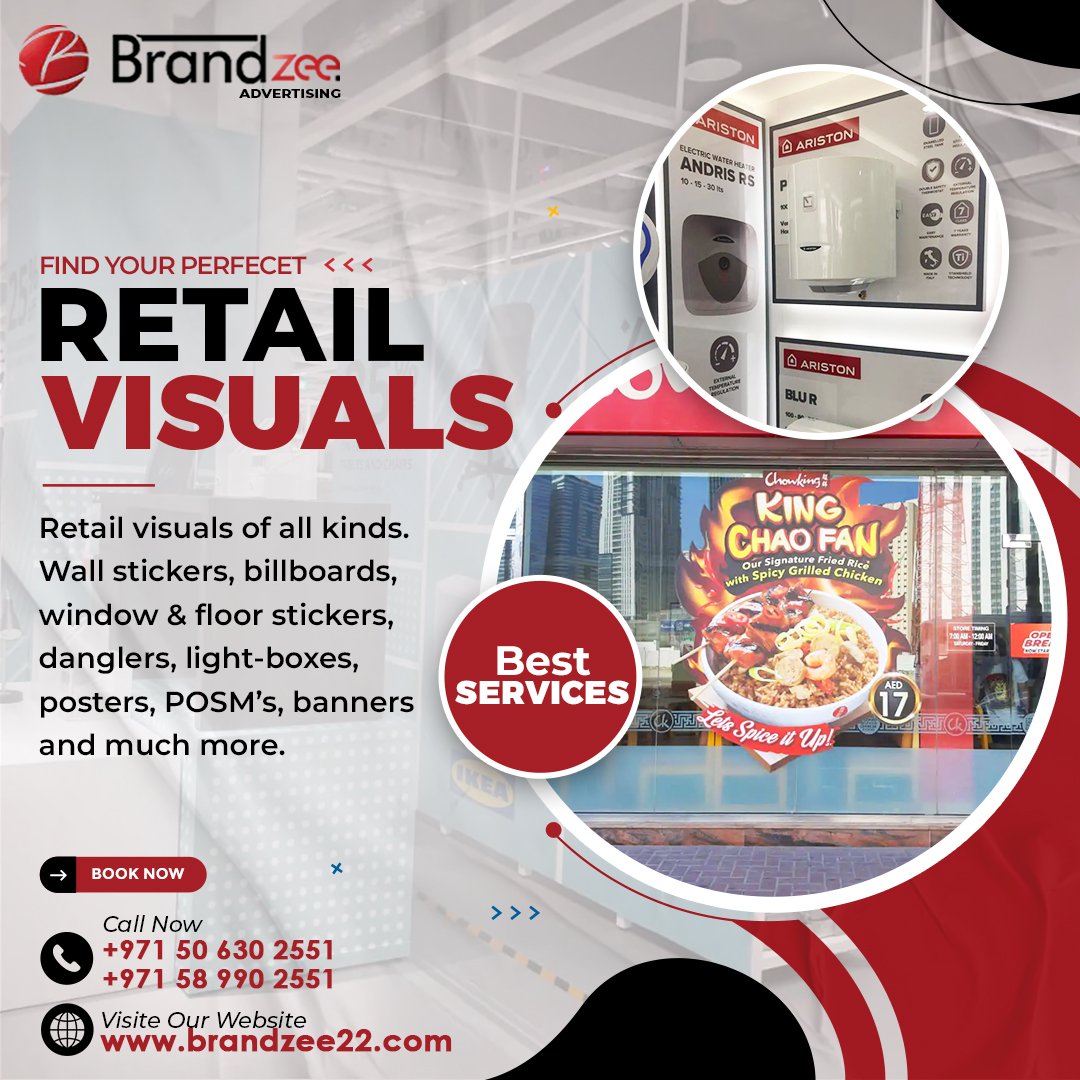amir_zeesh89833's tweet image. Find Your Perfect Retail Visuals with Brandzee! Transform your retail space with eye-catching retail visuals that captivate customers and boost brand recognition.
Call +971 50 630 2551, +971 58 990 2551
website:brandzee22.com
#Brandzee #RetailVisuals #CreativeDesigns