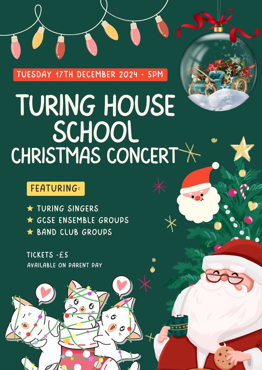 Be sure to secure your tickets for our annual Christmas Concert along with our Christmas fair. Tickets [for the concert] are £5 and available on parent pay.

Last few remaining! 
<a href="/turinghouse/">Turing House School</a>