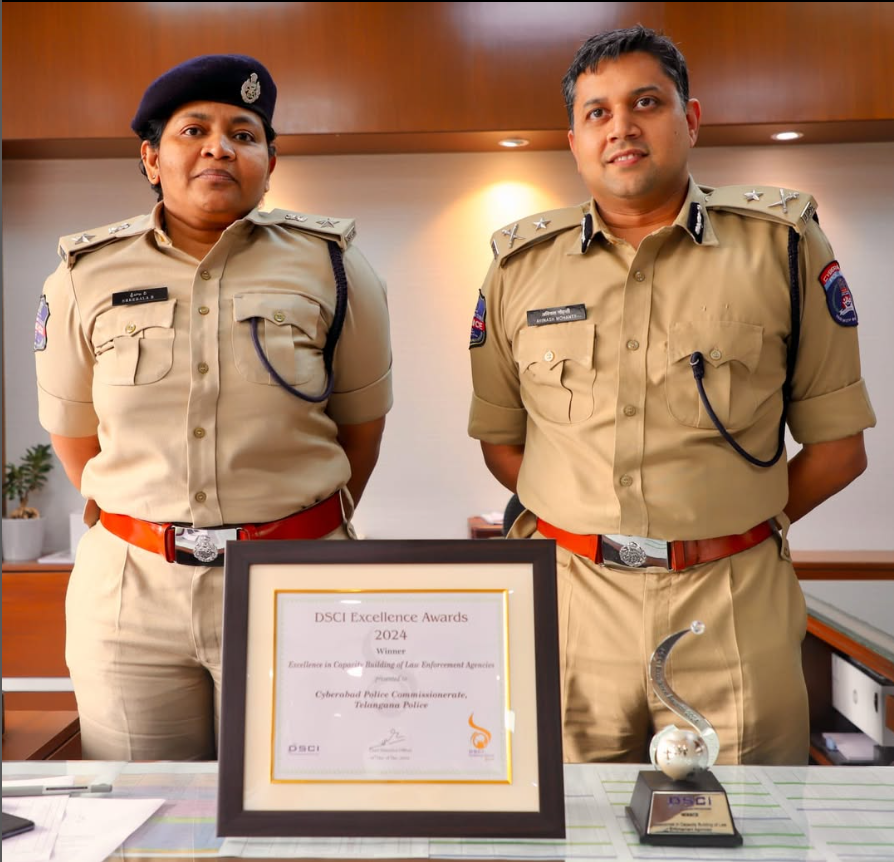 DCP, Cyber Crimes received the prestigious Data Security Council of India (DSCI) Excellence Award - 2024 at the NASSCOM-DSCI Annual Information Security Summit held in New Delhi.
#TGConnect1930 #CyberabadPoliceXInfluencers
#UnitedAgainstCyberCrime
#P.R.O.T.E.C.T