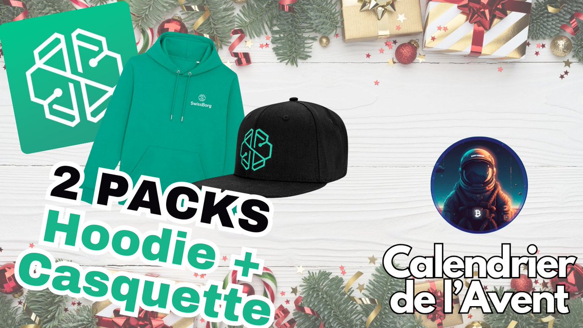 Astro_Crypto_'s tweet image. CALENDRIER DE L’AVENT [12/24] 🎅

SwissBorg, la plateforme pour investir facilement dans les cryptos, vous offre 2 packs contenant un hoodie et une casquette 🎁

👉 Pour jouer :

🔹 Follow @swissborg &amp;amp; @LeCryptonome

🔹 Like + RT

📅 Résultat dans 4 jours

À vous de jouer 🎄