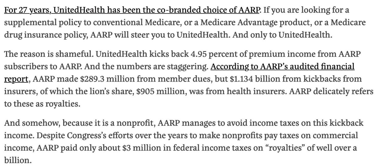 In all the talk about UnitedHealth, there's been one missing discussion: its primary partner in Medicare and Medicare Advantage, which leverages its massive audience to steer to the insurer, is AARP. This never gets enough attention. Big numbers involved: