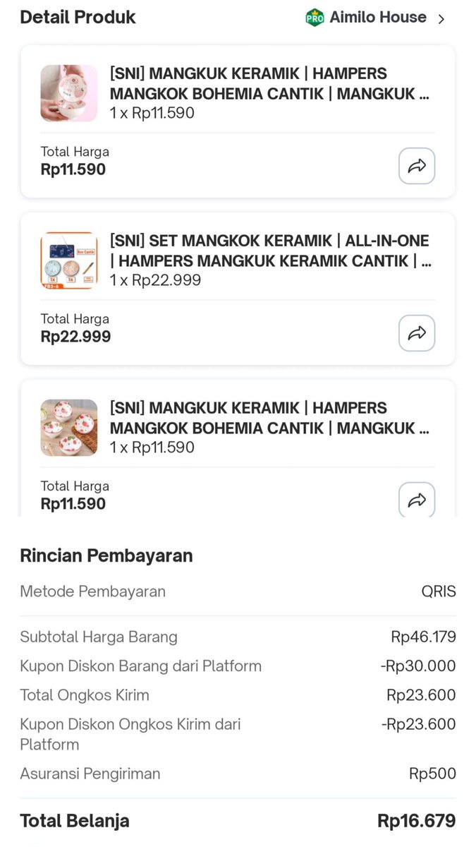 roseerfly's tweet photo. @discountfess Dapet diskon 80% max 30rbu. Lumayan buat beli 4pcs mangkuk keramik 😘 https://t.co/nOFOiybShH
