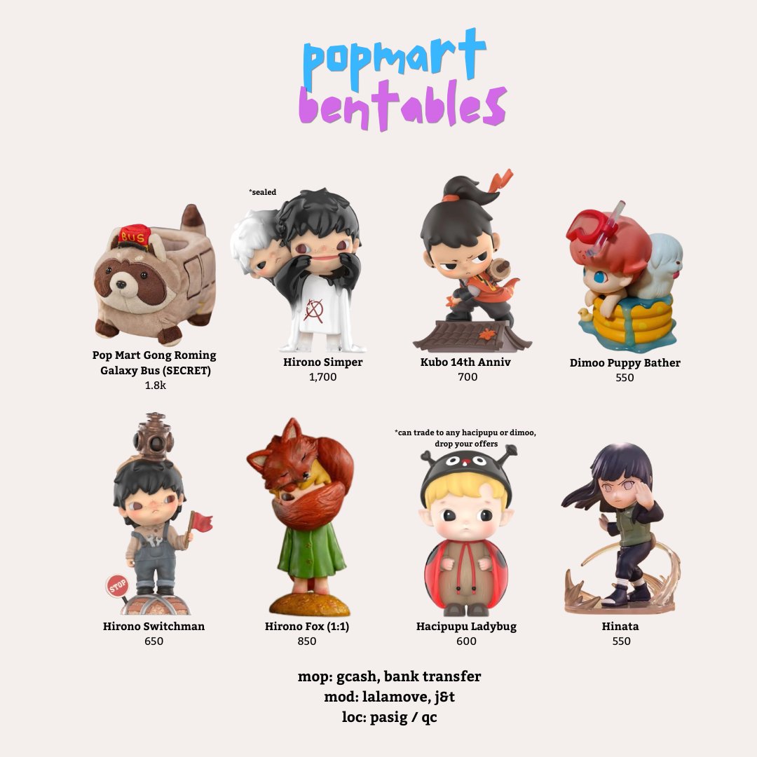 jjeonpink's tweet photo. wts / lfb

loc: pasig, qc

rfs: badly need funds

tags: kubo 14th anniversary popmart hirono lpp fox switchman simper hacipupu ladybug naruto hinata dimoo https://t.co/k6YkJ1CVsH