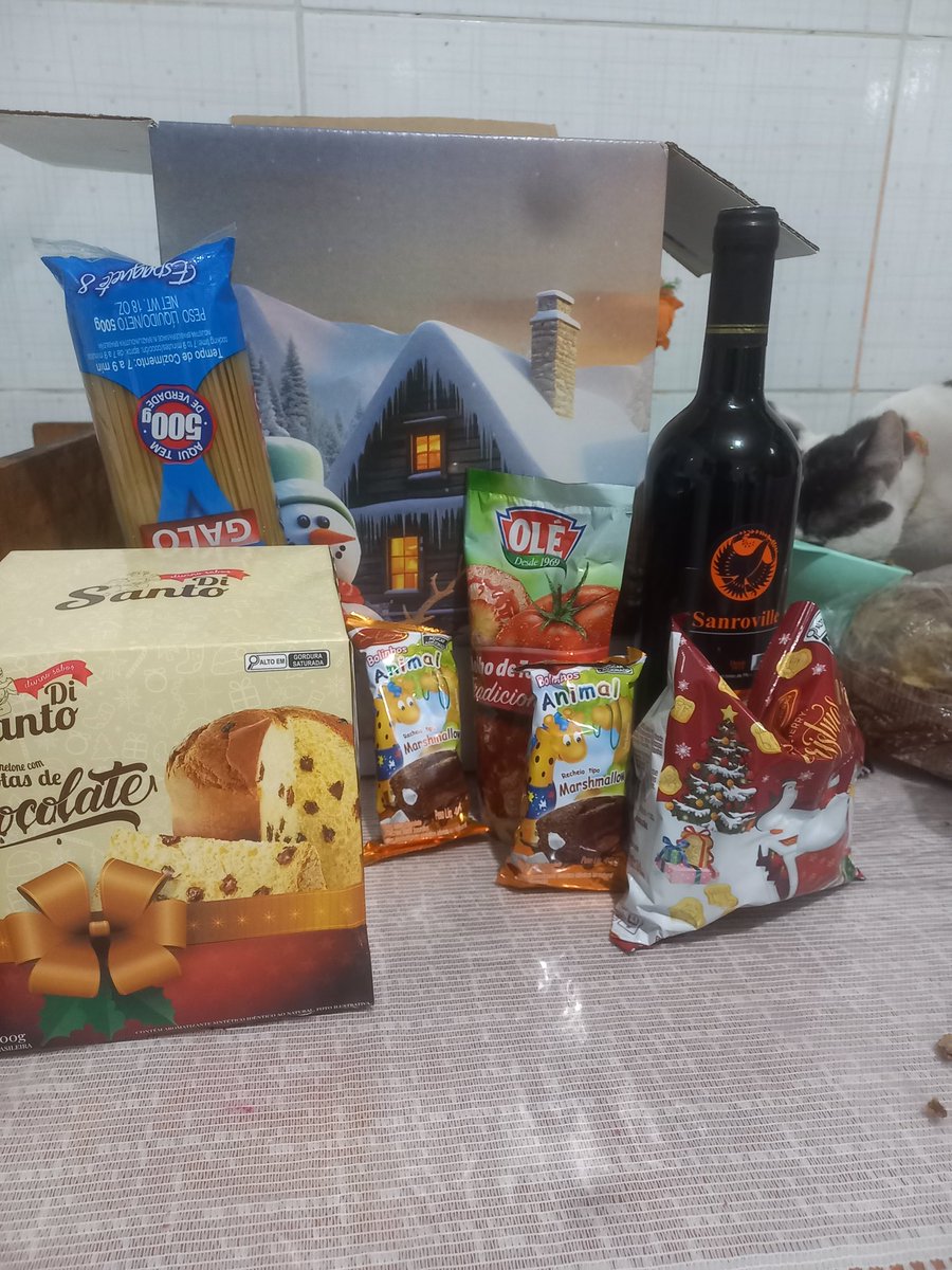 regnalu's tweet photo. Acabei de pegar a cesta de natal da minha empresa... um macarrão galo,  um molho olé e um vinho de oito conto sacanagem, e olha que transportamos bauducco mondelez entre outras grandesarcas e isso aqui que merecemos depois de deixar a empresa mais rica pqp https://t.co/nGpcqrVqot