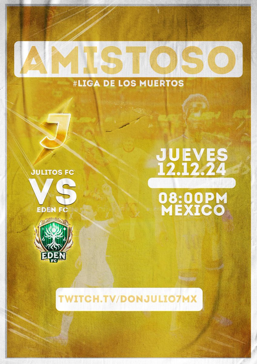 📢Mañana Tenemos Nuestros Primer Amistoso Frente <a href="/EdenFC_/">Eden FC EA2025</a> , De Cara A La Liga De Los Muertos. 🏆 
¡Esperamos Contar Con Tu Apoyo! ⚽
#JulitosFC

Jueves 12.12 
08:00PM🇲🇽