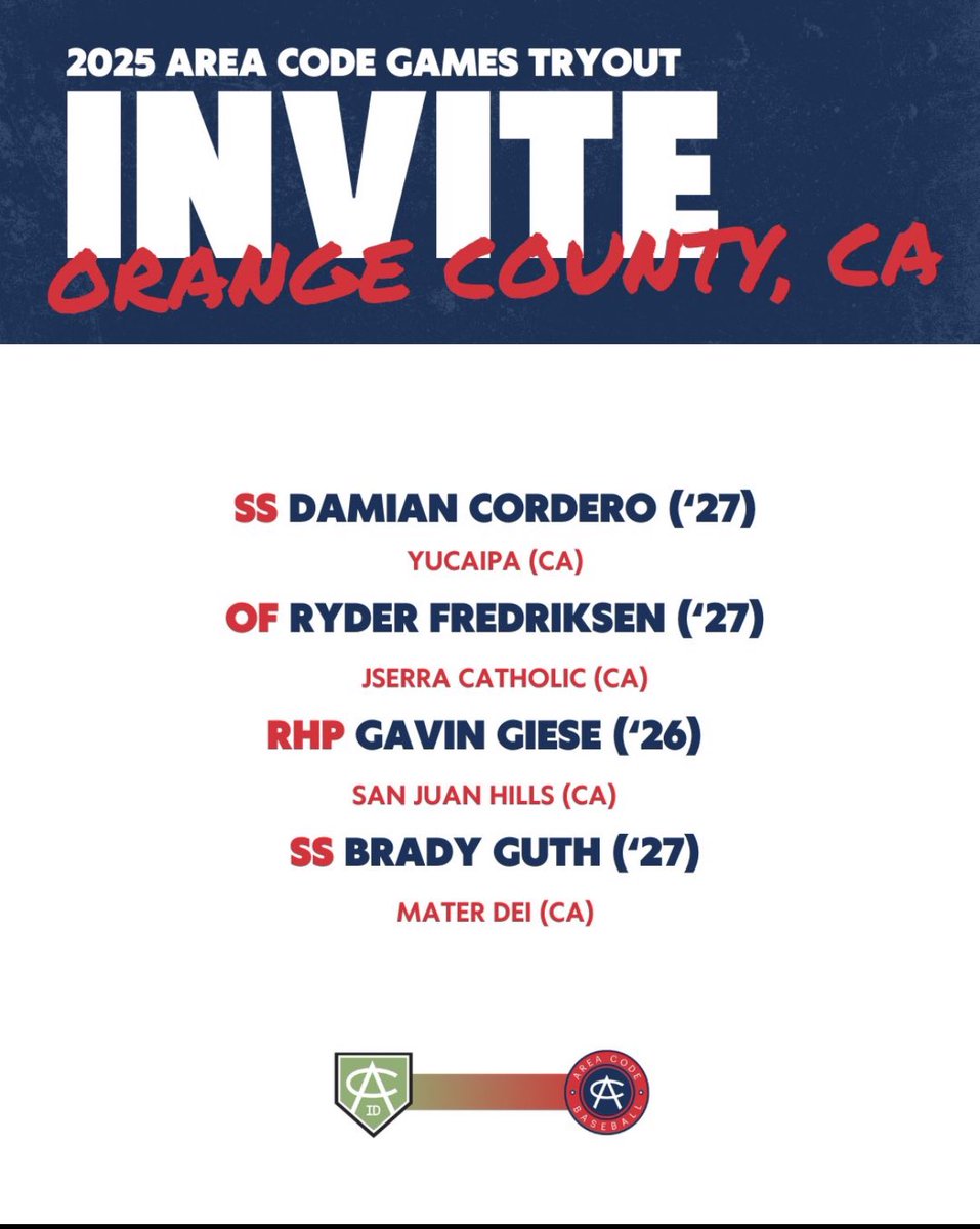 Grateful for this opportunity <a href="/ACBaseballGames/">Area Code Baseball</a>. Looking forward to competing against the best. #AG2G 
<a href="/MDHS_Baseball/">Mater Dei Baseball</a>