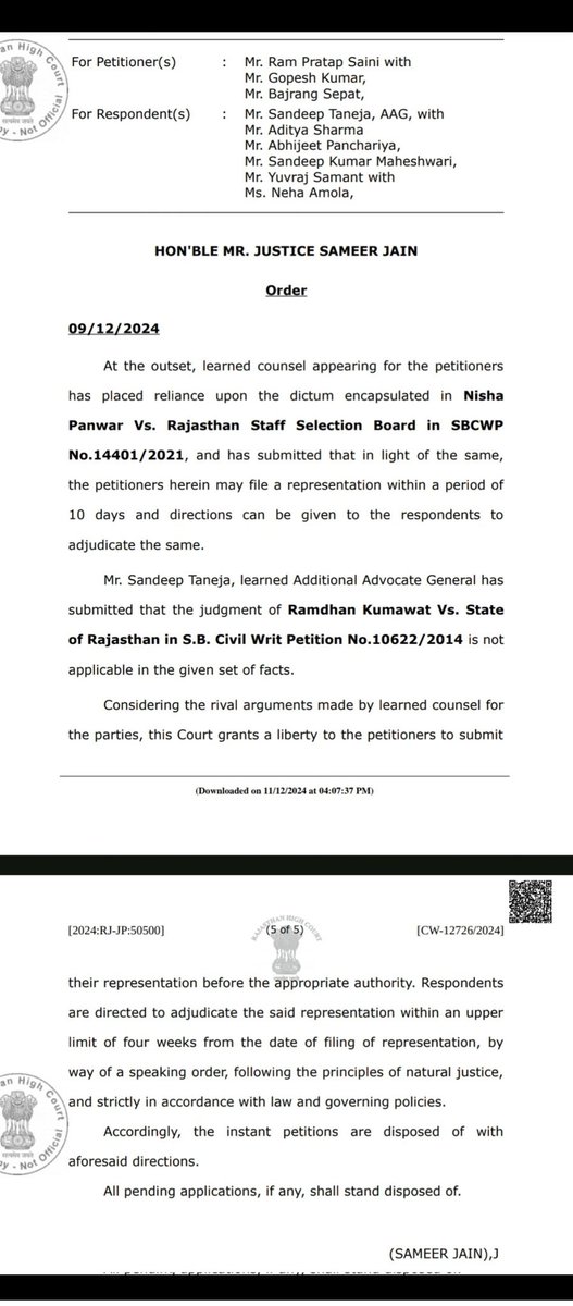 श्रीमान चेयरमैन महोदय JRA भर्ती के अंतिम परिणाम पर कोई रोक नहीं है कोर्ट से आदेश जारी हो चुके हैं आपसे निवेदन है जल्द से जल्द अंतिम परिणाम जारी करे ताकि भर्ती ज्यादा लेट न हो
<a href="/alokrajRSSB/">Alok Raj</a>
<a href="/BadhalDr/">डॉ भाग चन्द बधाल DR BHAG CHAND BADHAL, RAS</a>
#JRA_FinalResult_जारी_करो
<a href="/TheNagariMedia/">The Nagari News</a>