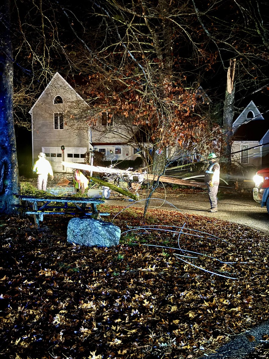 Officers have responded to multiple calls with trees down/wires involved. If you come across down or low hanging wires, do not approach and call 9-1-1 as the wires may be live. 

No major roads are blocked. National Grid is working in the areas of Aaron River Road and Fern Way.