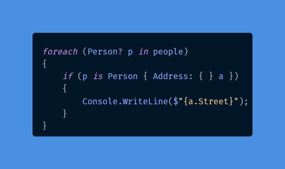 I didn't realize that C# pattern matching could be used to deconstruct any object to an output variable. Somehow this slipped by me until now. #dotnet