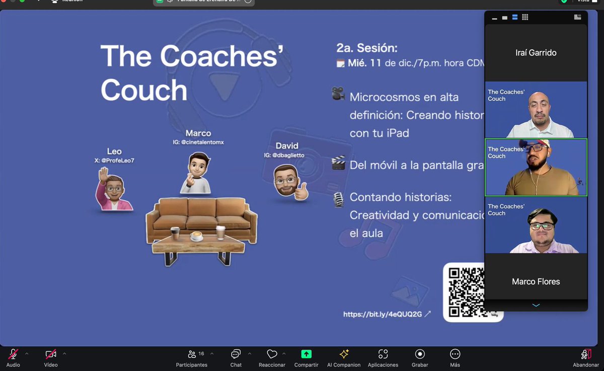 JersonZepeda's tweet photo. Una sesión súper interesante más de este maravilloso proyecto de The Coaches’ Couch, junto a @teacher_eber y @_fdelacruz_ y, como invitados especiales, a @ProfeLeo7, junto con Marco y David. ¡Gracias por compartir sus proyectos con nuestra comunidad! #AppleLearningCoach #ALCmx https://t.co/7xYpkf7yhv