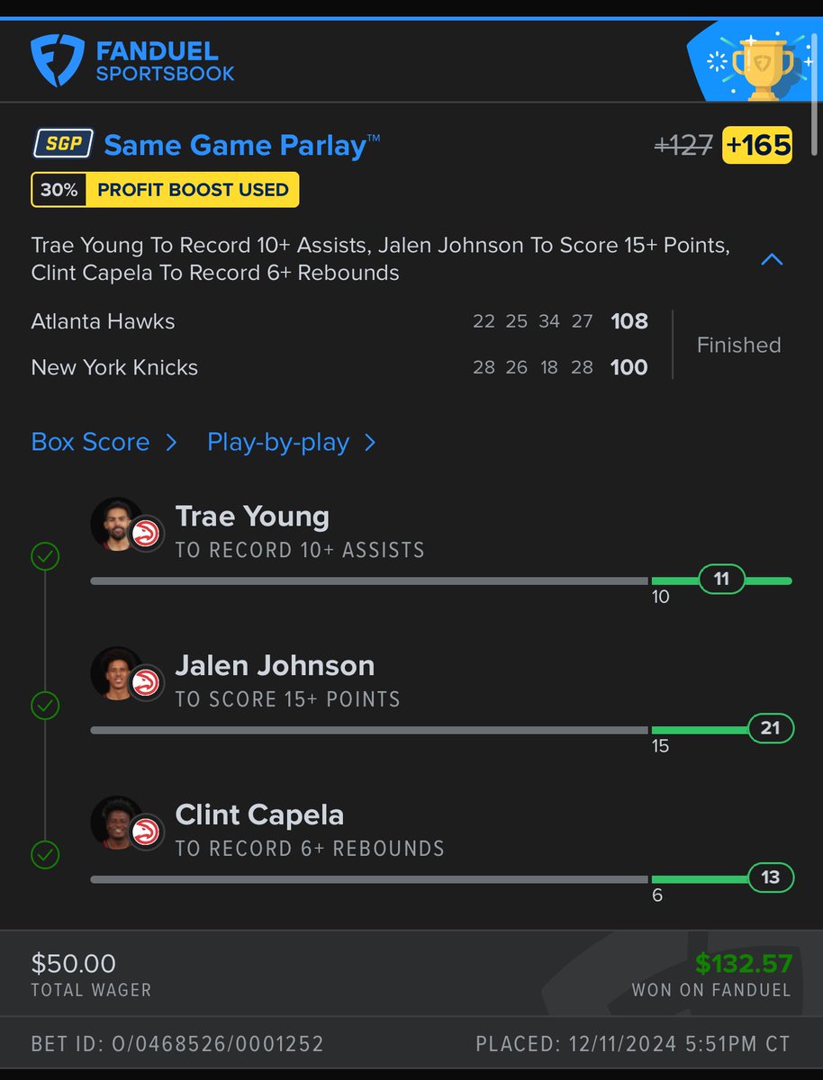 ckmpicks's tweet photo. Premium Plays CASHED as well 
5/6 SLIPS ✅

lil sweat in the end for the spread

✅Hawks ML
✅Trae Young 10+ Assists
✅Jalen Johnson 15+ Points
✅Clint Capela 6+ Rebounds
✅Haws Spread +7.5

We send out free slips daily so follow and cash with us
-CKM BILLDO
#parlaywin #parlay #fandual #CASH #NBA