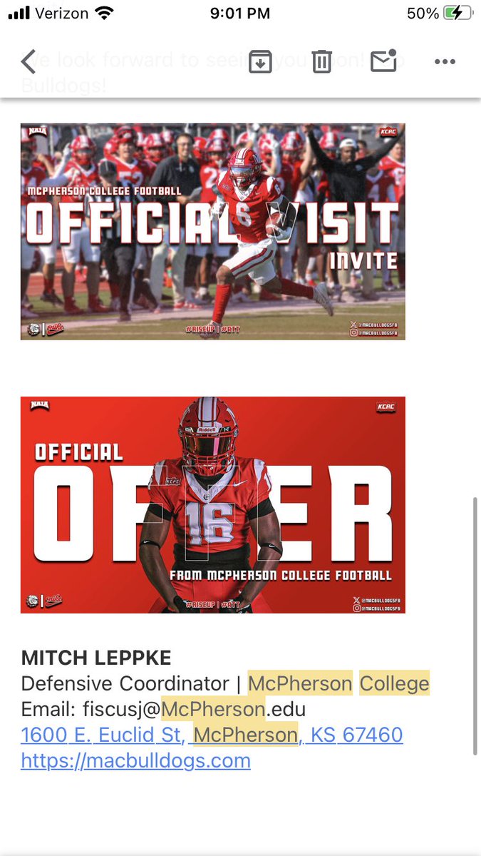 I am honored and blessed to announce that I have received an offer to play football at McPherson College! <a href="/CoachLeppke/">Mitch Leppke</a> Thank you.