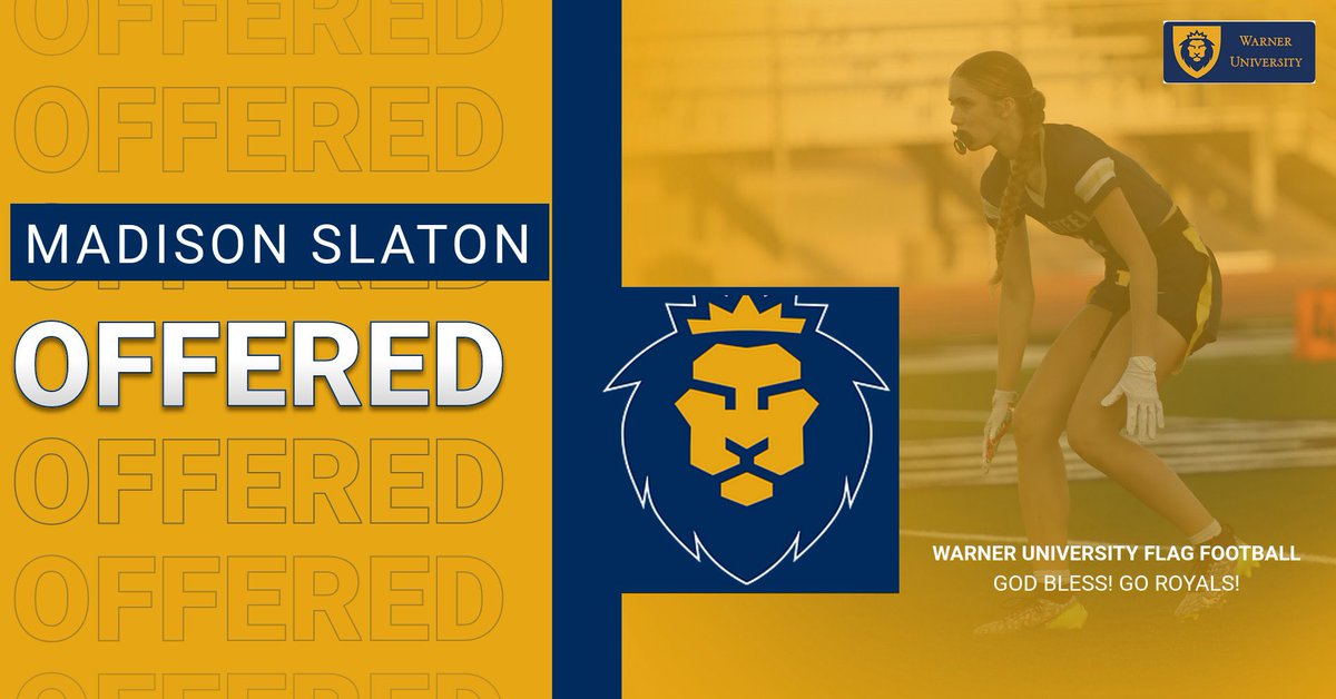 Madison Slaton (@madisonslaton_) on Twitter photo I am thankful for the offer to play womens flag football at the collegiate level for <a href="/WarnerUFlagFB/">Warner University Women's Flag Football</a> . Thank you coach Mimbs for seeing my talent! <a href="/msraeblack/">Ms. Rae Black</a> <a href="/cusdathletics/">CUSDAthletics</a> @casteelathletics <a href="/CasteelLadyFlag/">Casteel Girl's Flag Football</a> <a href="/gridironarizona/">Gridiron Arizona</a> <a href="/LSscribe/">Logan Stanley</a> <a href="/Coach_TyWimbish/">Tylor Wimbish</a> I am thankful for the offer to play womens flag football at the collegiate level for <a href="/WarnerUFlagFB/">Warner University Women's Flag Football</a> . Thank you coach Mimbs for seeing my talent! <a href="/msraeblack/">Ms. Rae Black</a> <a href="/cusdathletics/">CUSDAthletics</a> @casteelathletics <a href="/CasteelLadyFlag/">Casteel Girl's Flag Football</a> <a href="/gridironarizona/">Gridiron Arizona</a> <a href="/LSscribe/">Logan Stanley</a> <a href="/Coach_TyWimbish/">Tylor Wimbish</a>