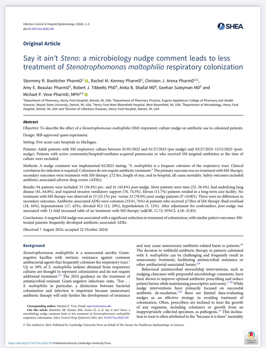 Bug Pharmacist 💊🧫 Tim Gauthier (@idstewardship) on Twitter photo You know that I know that I know that you know that we all ❤️ a little micro nudge.
🔥 New in <a href="/ICHEJournal/">Infection Control & Hospital Epidemiology</a> from <a href="/SHEA_Epi/">SHEA</a> 👉 cambridge.org/core/journals/…
#IDxposts #IDtwitter cc <a href="/JulieSzymczak/">Julie Szymczak</a> <a href="/BRxAD/">Brad Langford</a> You know that I know that I know that you know that we all ❤️ a little micro nudge.
🔥 New in <a href="/ICHEJournal/">Infection Control & Hospital Epidemiology</a> from <a href="/SHEA_Epi/">SHEA</a> 👉 cambridge.org/core/journals/…
#IDxposts #IDtwitter cc <a href="/JulieSzymczak/">Julie Szymczak</a> <a href="/BRxAD/">Brad Langford</a>
