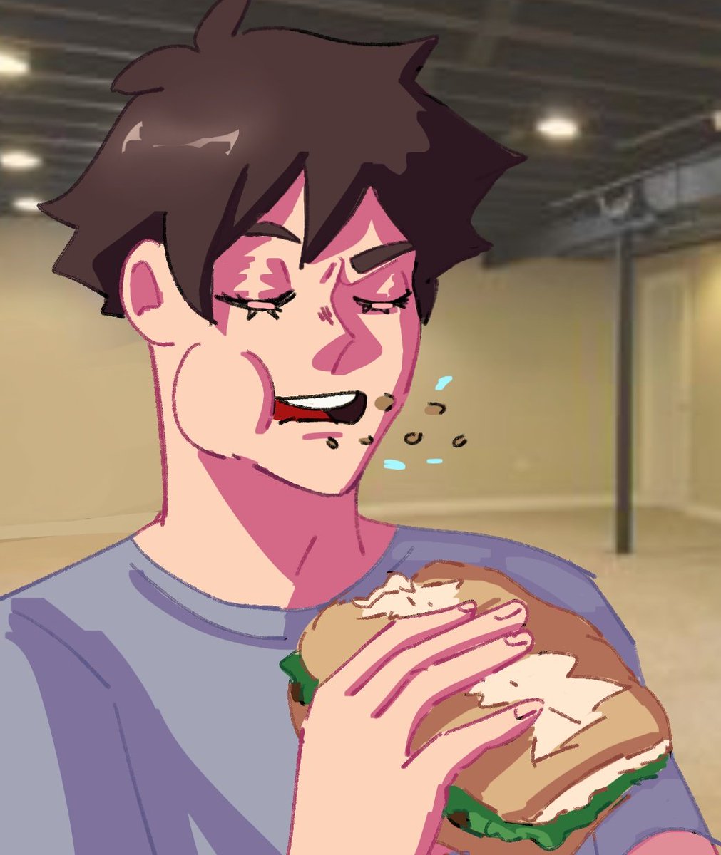 Oikawa comiendo un sanguche de milanesa, informacion importante.