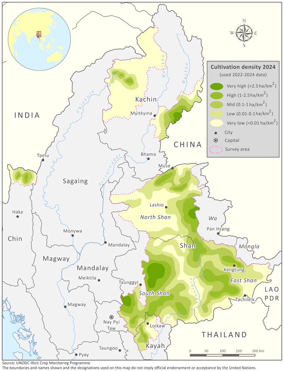 The #GoldenTriangle is still the 🌏's main source of illicit opium, our new report confirms.

The region is at a crossroads as instability remains high and global heroin supply chains adjust to decreases in Afghanistan: bit.ly/4g9TZvA