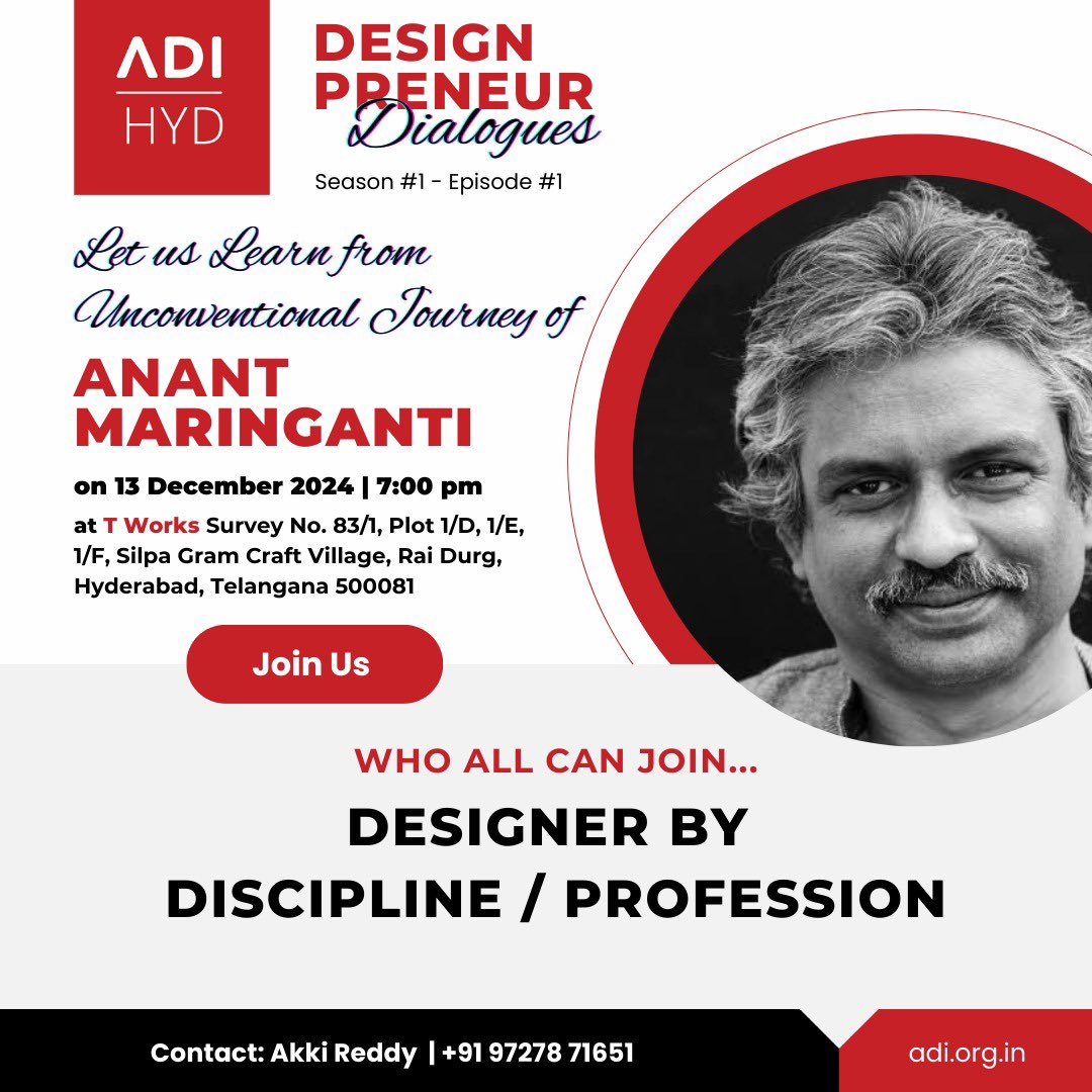 Join us for a compelling talk by Anant Maringanti, an eminent voice in urban design studies, as he delves into the interplay between Sense of Space and Urban Design. 

13th December, Tomorrow at T-Works | 7:00 pm onward 

Entry free for all!

#adi #adihyd