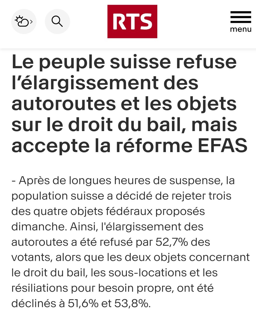 cED18367104's tweet photo. @BonPote Ça n'a pas fait de bruit en France, mais le peuple Suisse est venu à voter sur l'agrandissement ded autoroutes. Et à la grande surprise... ça a été refusé.

Incroyable ! https://t.co/blMJ73tpCN
