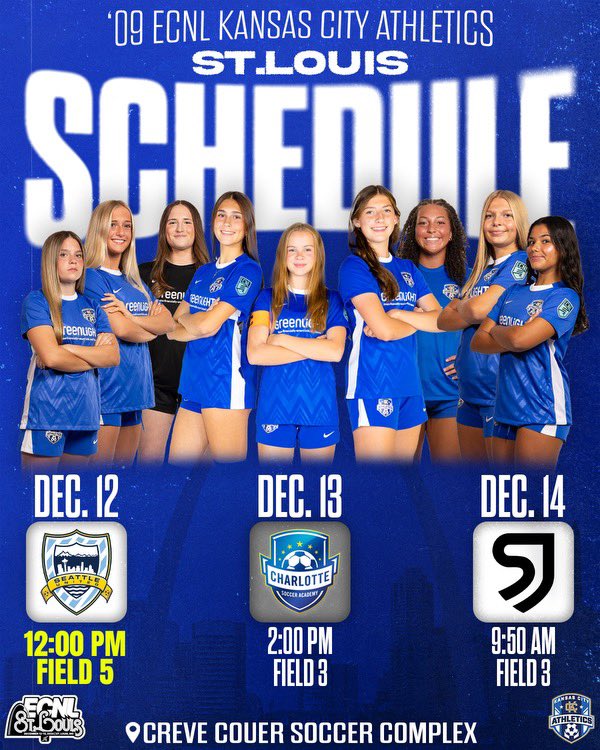 KC Athletics Academy Elite 09 ECNL (@kcaecnl2009) on Twitter photo 🚨 𝐆𝐀𝐌𝐄 𝐓𝐈𝐌𝐄 𝐔𝐏𝐃𝐀𝐓𝐄🚨
‼️Tomorrow’s game was moved up to 12:00 on Field 5 at Creve Couer‼️
<a href="/MarcusKelcher/">Marcus Kelcher</a> <a href="/ECNLgirls/">ECNL Girls</a> <a href="/AthleticsKC/">KC Athletics Soccer Club</a> <a href="/ImCollegeSoccer/">College Soccer Truth ™</a> <a href="/ImYouthSoccer/">ECNL/GA/Recruiting/College Soccer</a> <a href="/TopDrawerSoccer/">TopDrawerSoccer</a> <a href="/PrepSoccer/">Prep Soccer ⚽️</a> 🚨 𝐆𝐀𝐌𝐄 𝐓𝐈𝐌𝐄 𝐔𝐏𝐃𝐀𝐓𝐄🚨
‼️Tomorrow’s game was moved up to 12:00 on Field 5 at Creve Couer‼️
<a href="/MarcusKelcher/">Marcus Kelcher</a> <a href="/ECNLgirls/">ECNL Girls</a> <a href="/AthleticsKC/">KC Athletics Soccer Club</a> <a href="/ImCollegeSoccer/">College Soccer Truth ™</a> <a href="/ImYouthSoccer/">ECNL/GA/Recruiting/College Soccer</a> <a href="/TopDrawerSoccer/">TopDrawerSoccer</a> <a href="/PrepSoccer/">Prep Soccer ⚽️</a>
