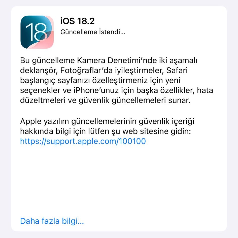 #Apple #iOS182 'yi yayınladı.
1. Özel Emoji (Genmoji) 
2. Posta Kategorizasyonu 
3. ChatGPT Entegrasyonu 
4. Image Playground Uygulaması 
5. Görsel Zeka 
6.Gelişmiş Bul 
7. Kamera Yükseltmeleri 
8. Pil İçgörüleri 
9. Arkaplan Kaldırma 
10. Sesli not transkripsiyonu