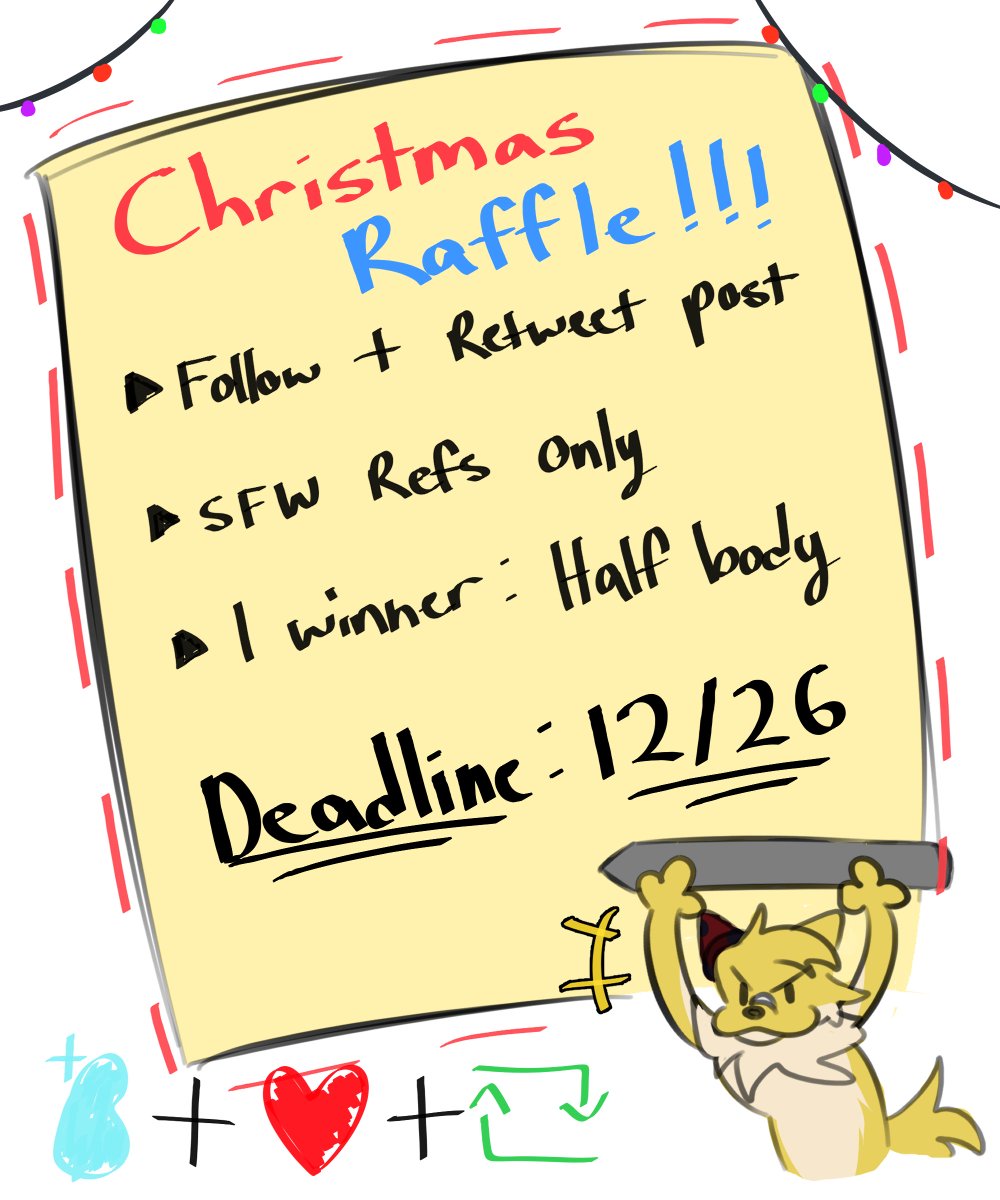 Lazy_Process's tweet photo. 🎄CHRISTMAS ART RAFFLE!🎄

✅Rules✅
・Follow ;3c    
・Retweet this post    
・Comment SFW ref only

🏆Prize🏆
・1 Winner
・Half Body Art!!!

Ends on Dec 26!🏅
Good Luck! ❤️
#furry #furryart #furryartist #artraffle https://t.co/u8l8195op9