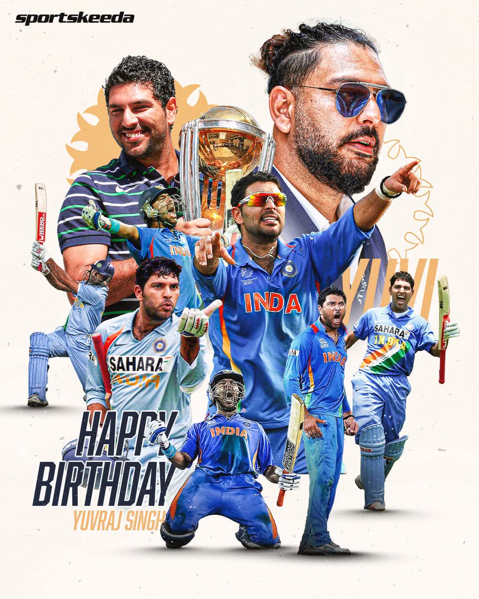 👕 402 International matches
🏏 11778 runs 
☝️ 148 wickets
💯 17 centuries
✨ 71 fifties
🚀 251 sixes

🏆 ICC U19 World Cup Winner (2000)
🏆 Champions Trophy Winner (2002)
🏆 T20 World Cup Winner (2007)
🏆 ODI World Cup Winner (2011)
🏆 Asia Cup Winner (2016)
#HappyBirthdayYuvi