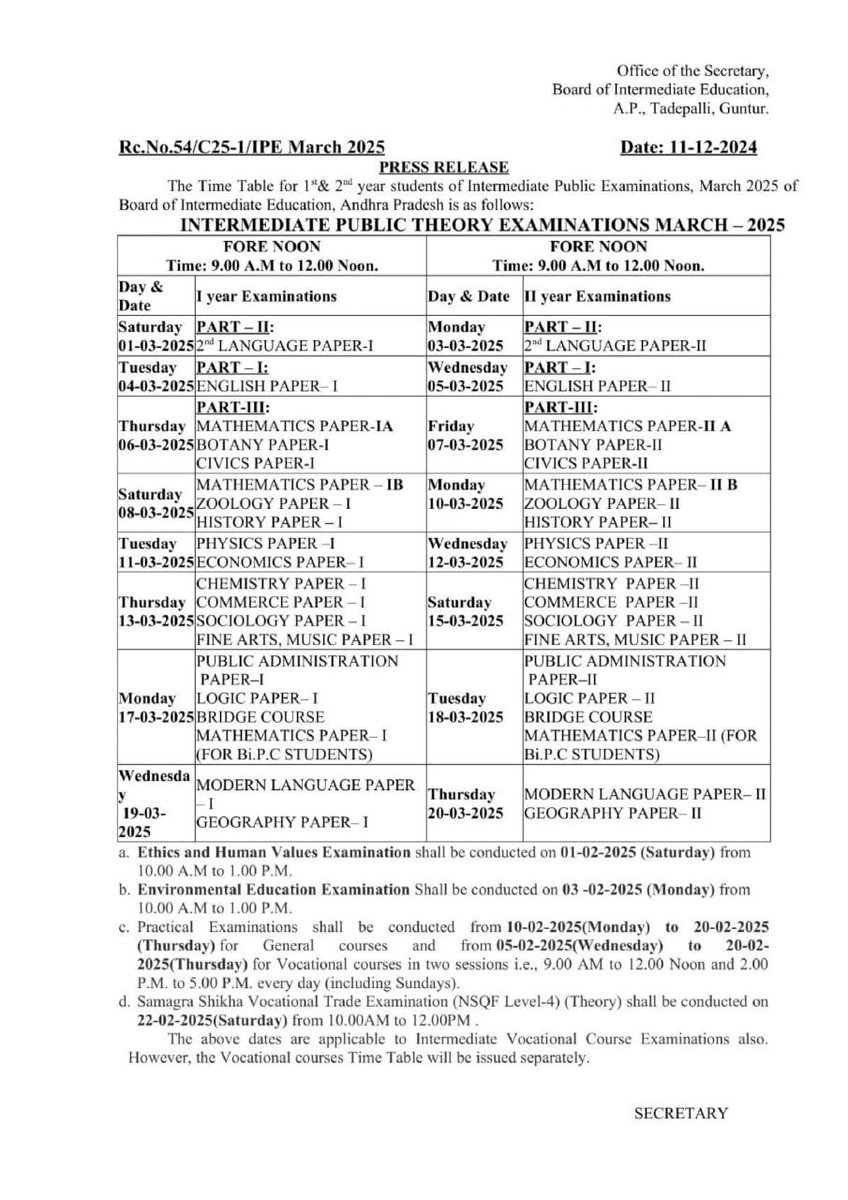 GagguturuSharif's tweet image. ఏపీ ఇంటర్ 2025 ఎగ్జామ్ టైమ్ టేబుల్ విడుదల.
 #APInter