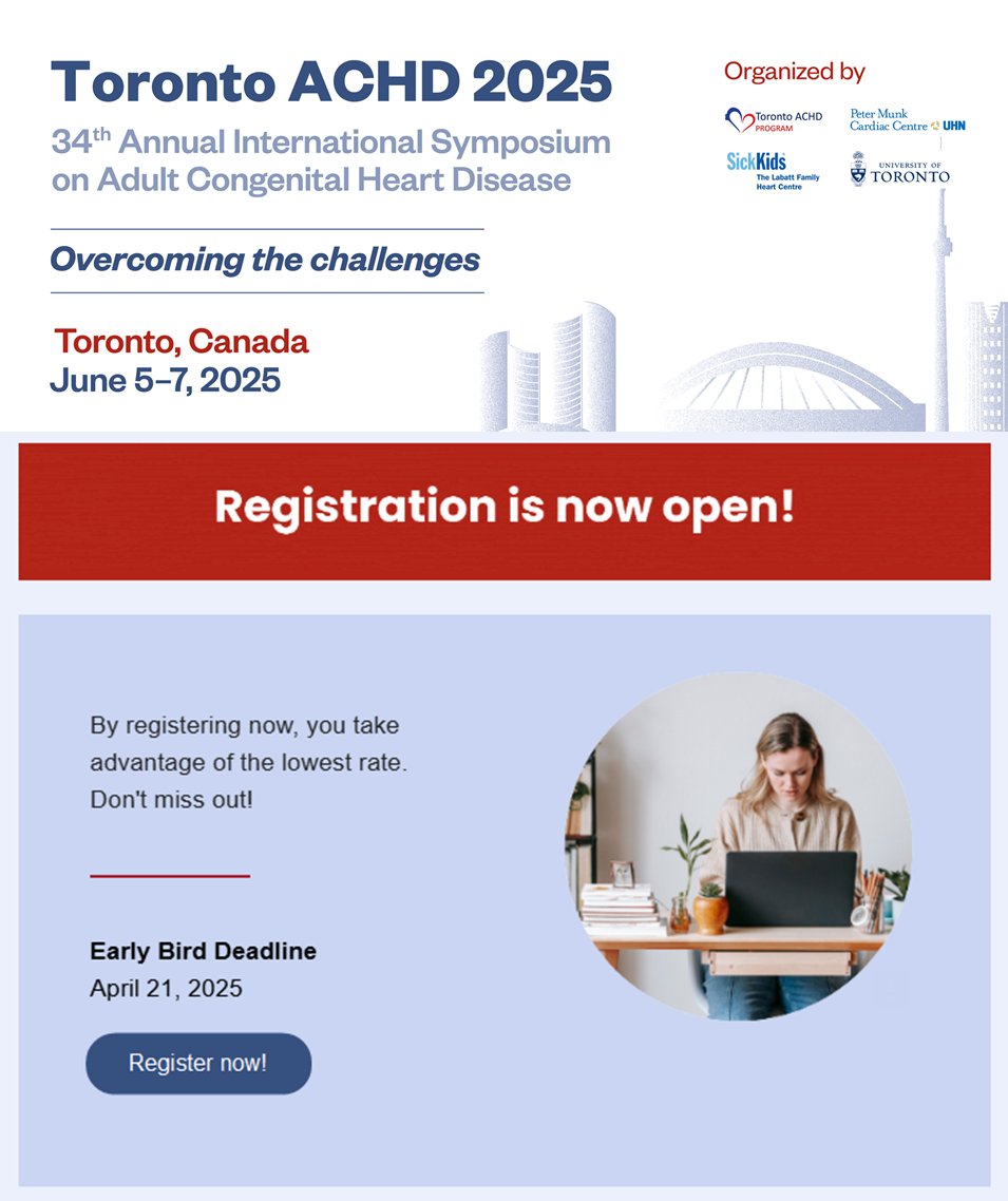 Rafa Alonso (@ralogon) on Twitter photo The registration for the 34th International Symposium on ACHD held in Toronto next year is now open!
Registry NOW at torontoachd2025.com and take advantage of a lower registration fee
We are looking forward to seeing you in Toronto <a href="/TorontoACHD/">Toronto ACHD Program</a> The registration for the 34th International Symposium on ACHD held in Toronto next year is now open!
Registry NOW at torontoachd2025.com and take advantage of a lower registration fee
We are looking forward to seeing you in Toronto <a href="/TorontoACHD/">Toronto ACHD Program</a>