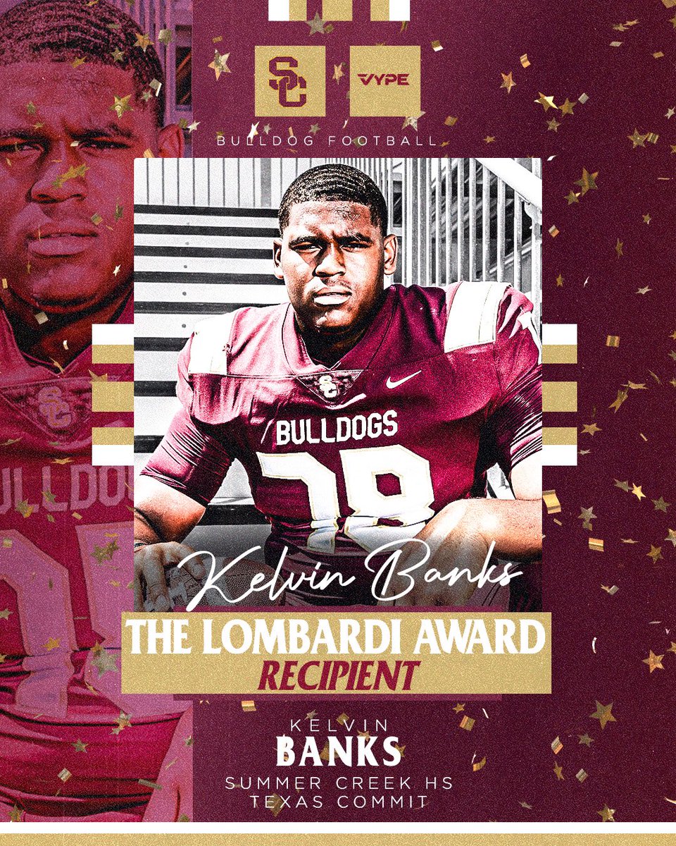 Congrats to Former VYPE Coverboy of Summer Creek, and current <a href="/TexasFootball/">Texas Football</a> OL <a href="/Kelvinbanksjr12/">Kelvin Banks Jr🎸</a> on winning the Lombardi Trophy for Best Lineman of the Year! #txhsfb #summercreek #texasfootball