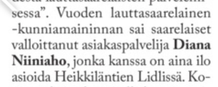 Tämä on ihan parasta! Saaren iloisin kaupan myyjä sai Vuoden lauttasaarelainen -kunniamaininnan. 🤩Hyvä Diana, <a href="/LidlSuomi/">Lidl Suomi</a> ! <a href="/LauttasaarSeura/">Lauttasaari-Seura</a>