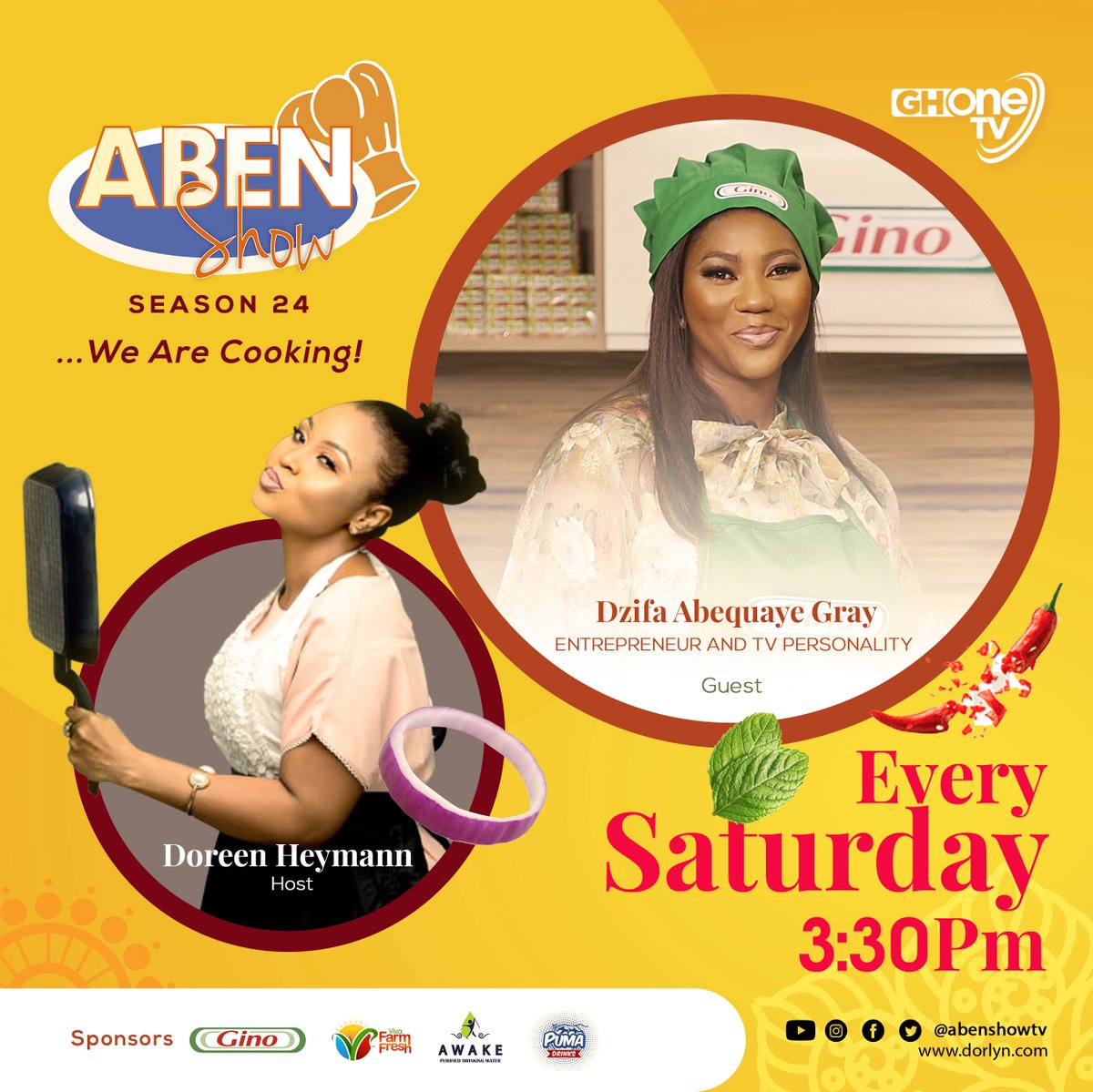 abenshowtv's tweet photo. @dzifagray will be on @abenshowtv to tell us about her journey so far.

Make a date with her and @missheymann this weekend.
Abenshow..We Are Cooking 🍳🍱

This show is proudly sponsored by 

@ginotomatomix 
@ginoherbsandspices
 @vivafarmfresh 
@pumadrinks__ 
@awakepurifiedwater https://t.co/xwdbANLZDV