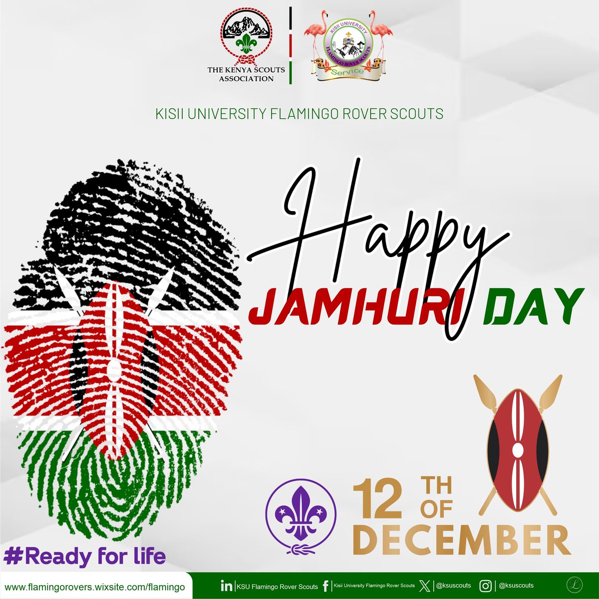 🌟Happy Jamhuri Day 2024!🇰🇪🌟 

Today, we join the rest of the nation in celebrating Kenya’s independence and the strength of our unity. As Flamingo Rover Scouts, we are proud to uphold the values of service, leadership, and patriotism that build a brighter future for our country