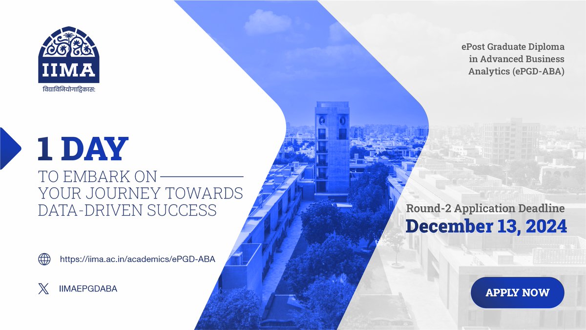 Hurry!

The last date for the Round-2 admission is fast approaching. 

Application Deadline: December 13, 2024.  

Apply Now: epgd-aba.iima.ac.in/round2/login.h…